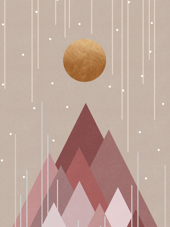 Poster Sun & Mountains Coral Pink