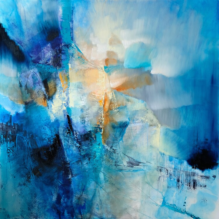 Плакат spring is knocking - composition in blue and orange