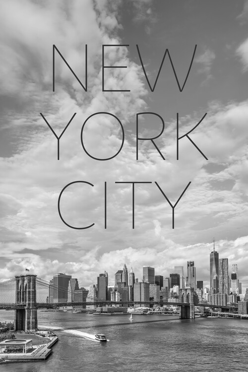 Poster NYC Brooklyn Bridge & Lower Manhattan | Text & Skyline