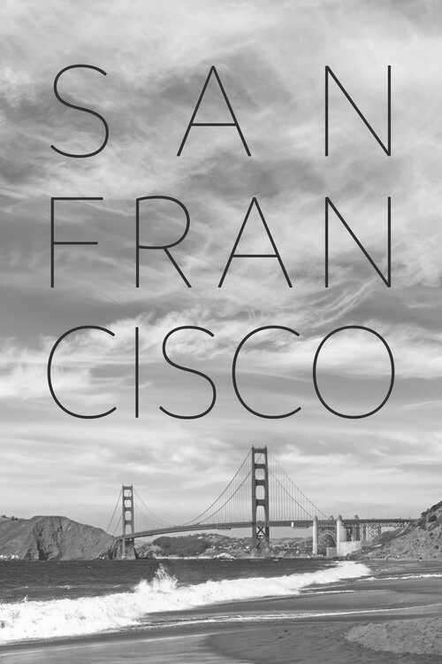 Plakát Golden Gate Bridge & Baker Beach | Text & Skyline
