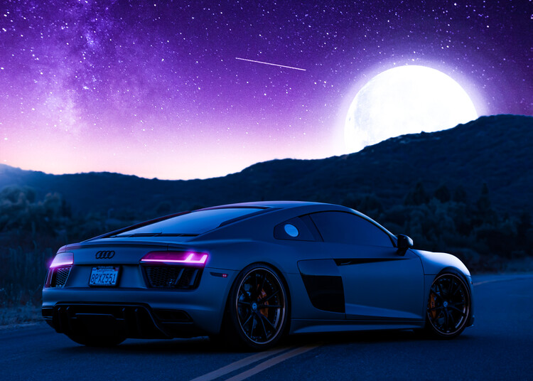 Canvastavla Sport car glowing in the dark