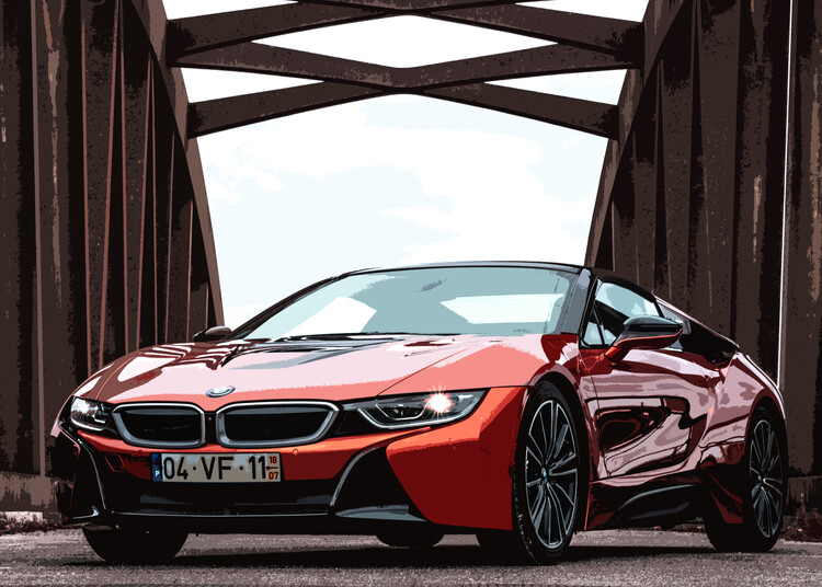Slika na platnu Red car on a bridge