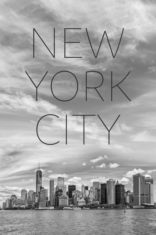 Plakát NYC Lower Manhattan & Hudson River | Text & Skyline