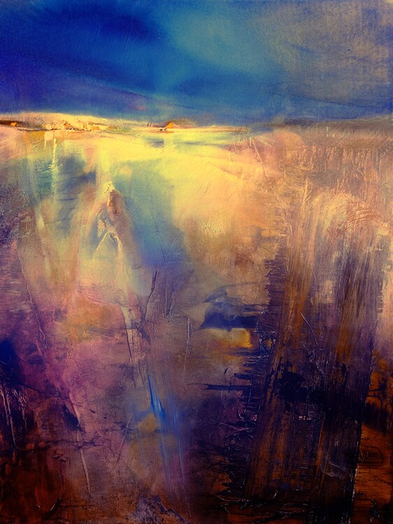 Plakát crossing - golden landscape and a dark blue sky