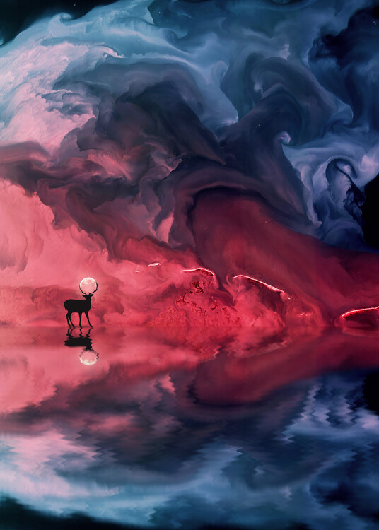 Poster Deer Moon Abstract