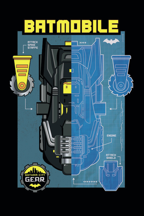 Wall Mural Batman - Batmobile blueprint