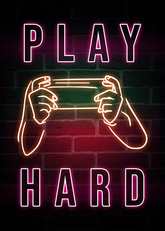 Poster Play Hard-Gamer Neon Quote