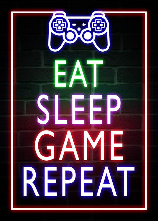 Canvas Print Eat Sleep Game Repeat-Gaming Neon Quote
