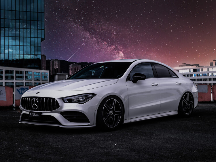 Poster White Sport Car Auto with Night Sky
