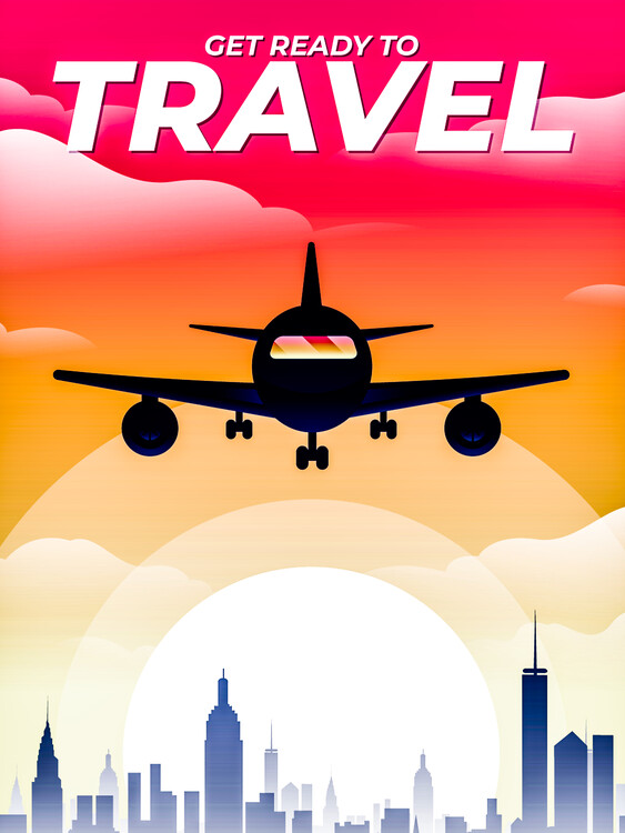 Poster Ready To Travel Airplane Sunset