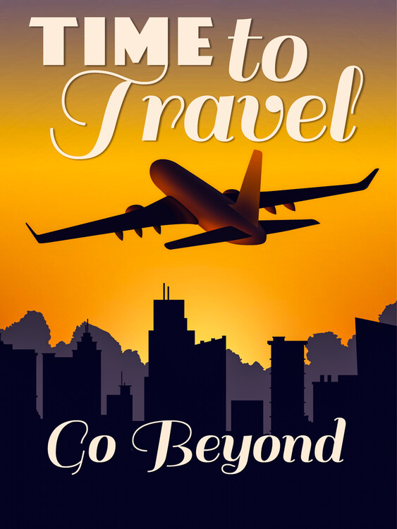 Poster Time To Travel Airplane Sunset