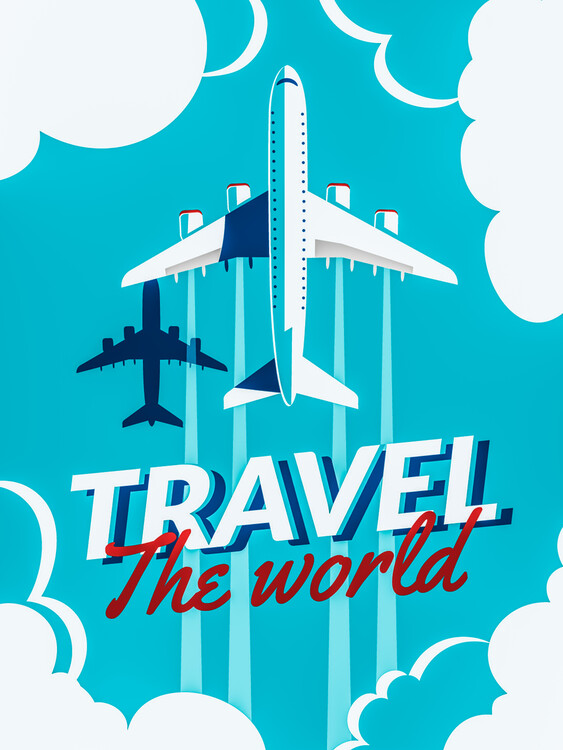 Poster Travel The World Airplane Vintage