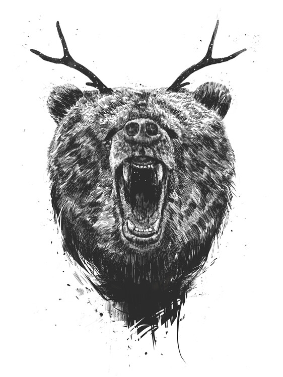 Poster Angry bear with antlers