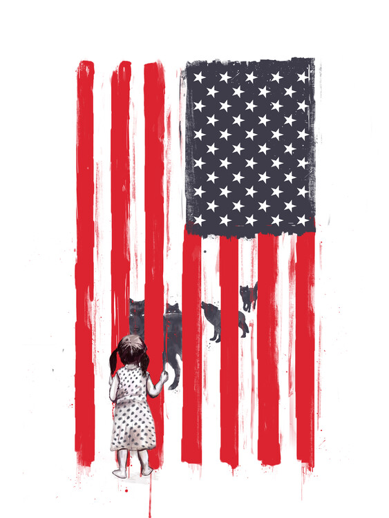 Poster Little girl and wolves