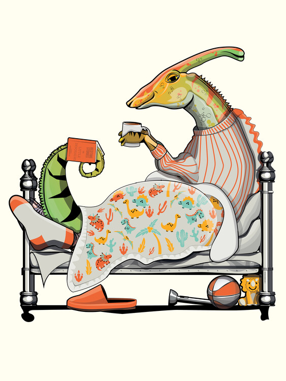 Poster Parasaurolophus Dinosaur in bed.