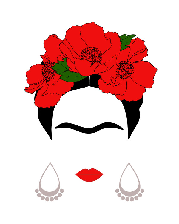 Poster Mexican woman with flowers in her hair