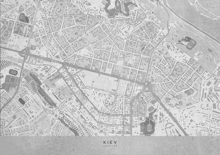 Poster Map of Kiev in vintage style black and white