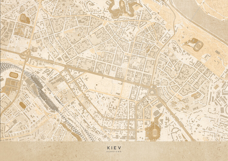 Poster Map of Kiev in vintage sepia