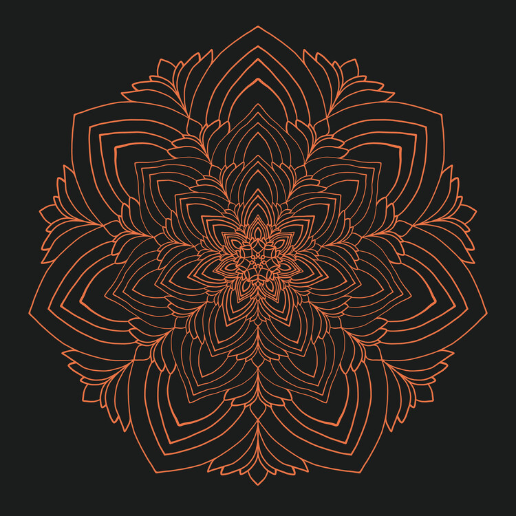 Poster Lotus Flower Mandala  Black  Background