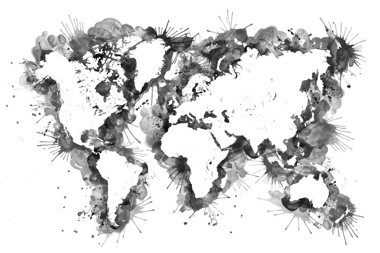 Poster Splatters world map silhouette in black