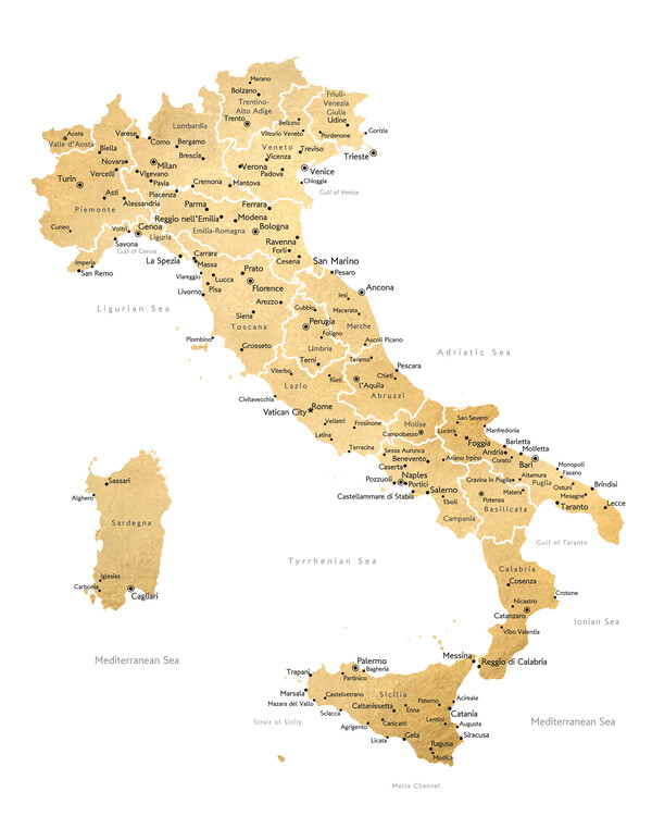 Poster Gold isolated map of Italy