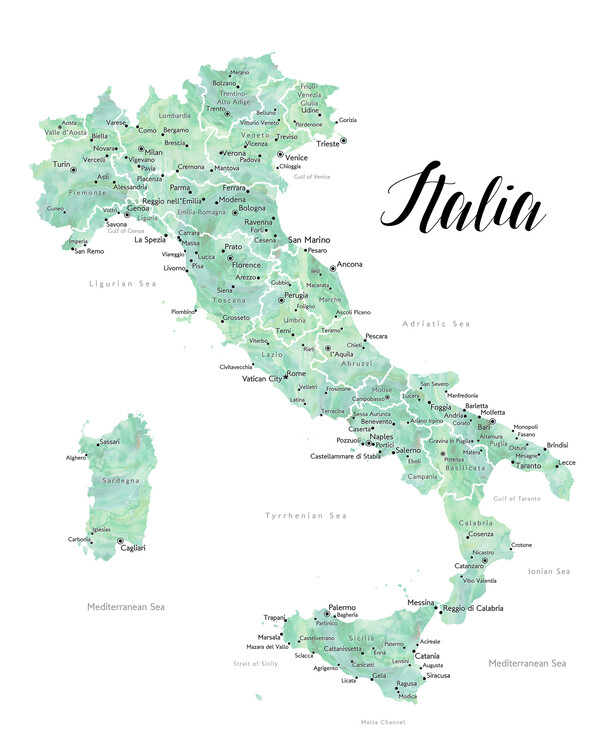 Poster Sage watercolor map of Italy