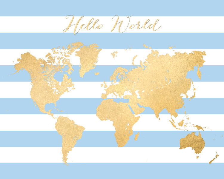 Plakat Hello world map in baby blue