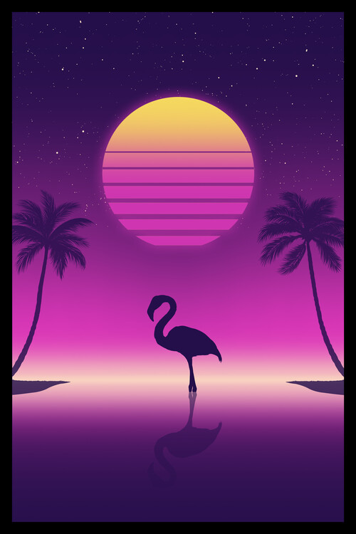 Poster Sunset flamingo