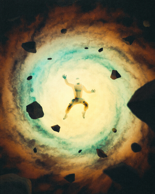 Poster Falling Behind: Vintage Scifi Wall Decor with a Cosmic Twist