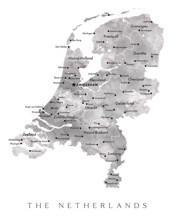 Poster Gray watercolor map of The Netherlands