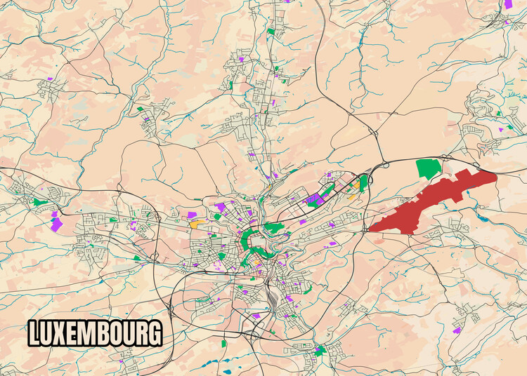 Bild auf Leinwand Detailed city map Luxembourg