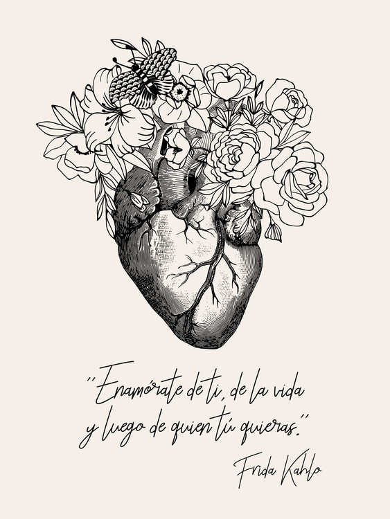 Poster Anatomical Floral Heart - Frida quote