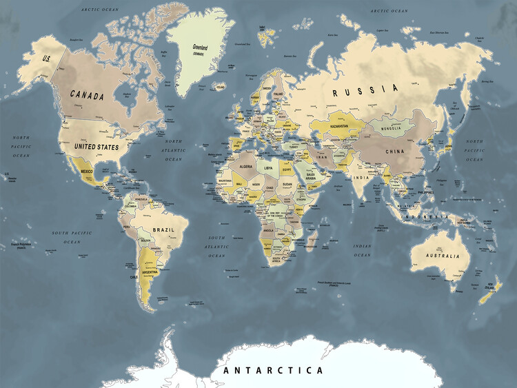Poster Political World Map Vintage Style