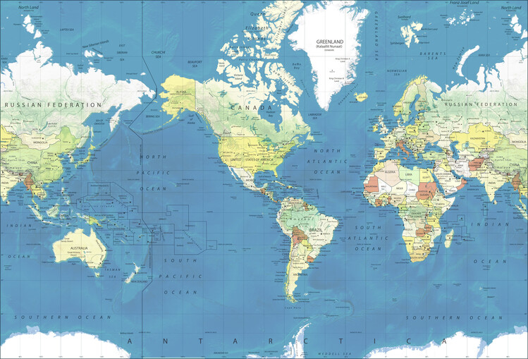 Poster World Map Vintage Style Central America