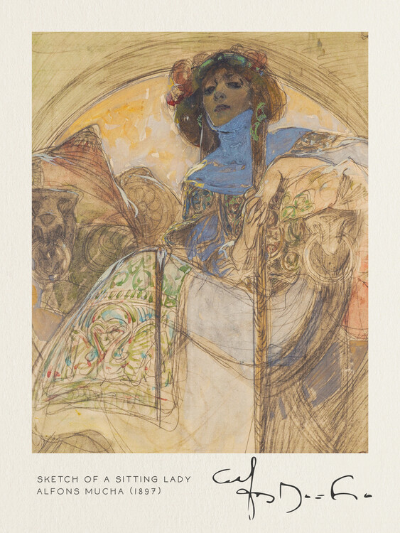 Poster Sketch of a Sitting Lady - Alfons Mucha