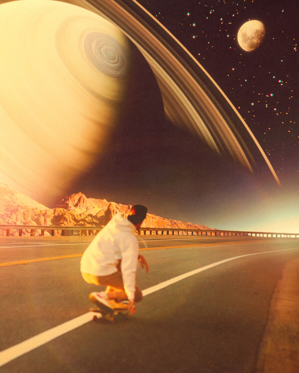 Poster SPACE SK8 - Vintage Retro-Futuristic Collage Space Art