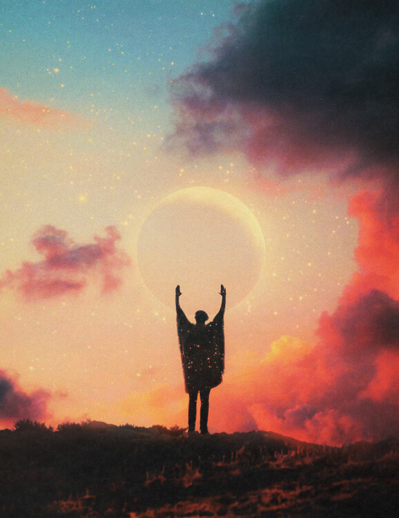 Poster Worshiping the Sky - Cloudy Collage Art Print