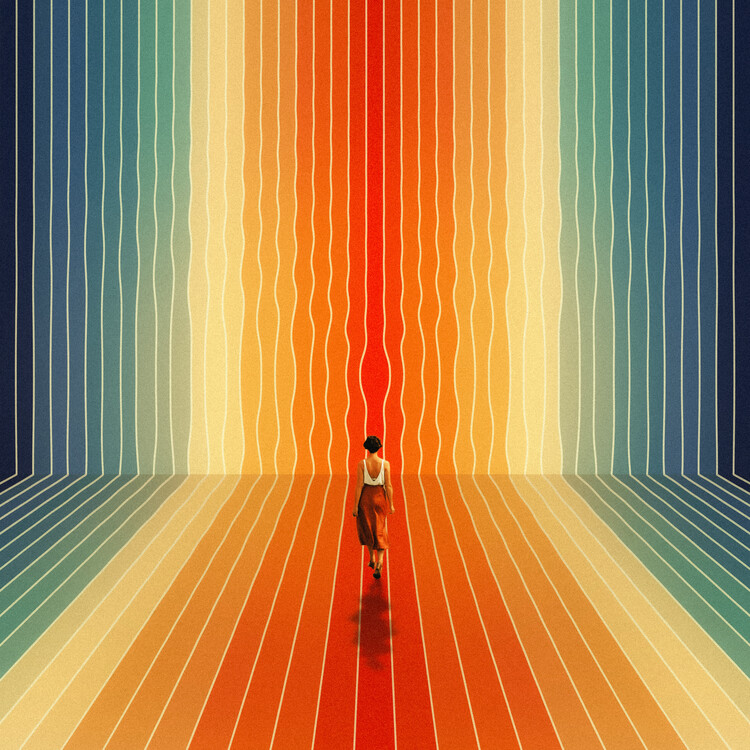 Poster Here I Come - Opart, Colorful Rainbow, Vintage Art