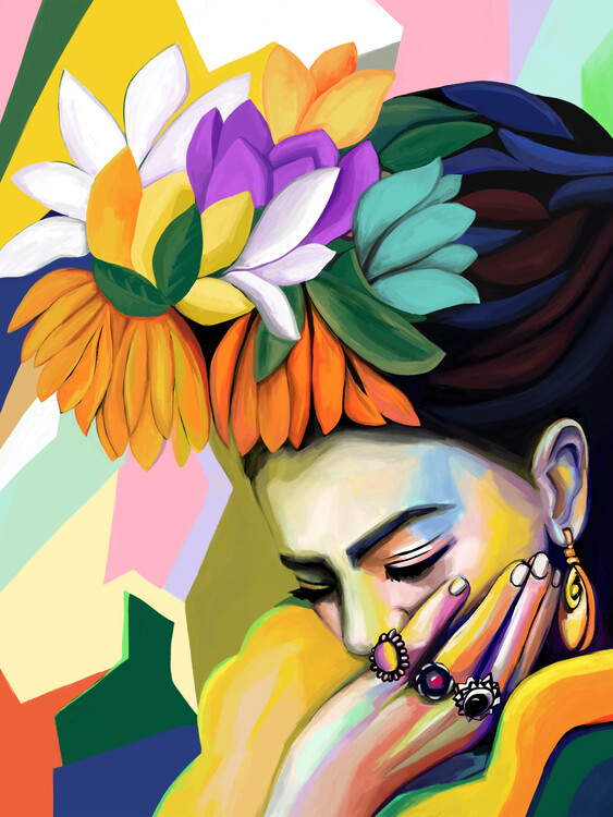 Poster Mexican woman with flowers in her hair II
