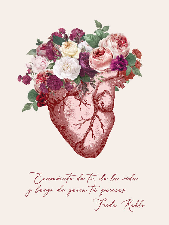Poster Anatomical Floral Heart - Frida quote