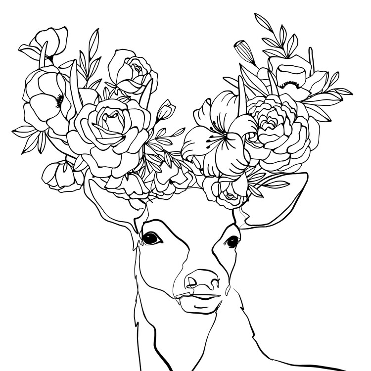 Poster Deer with floral antlers