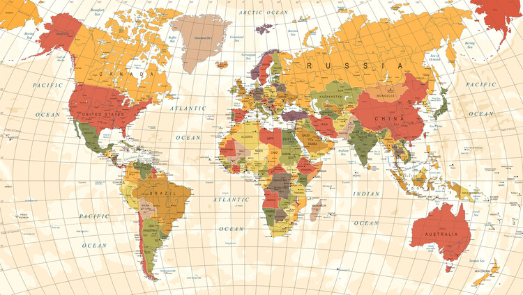 Poster colorful Vintage World map