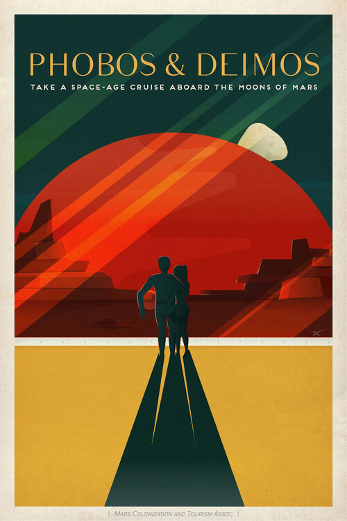 Vászonkép Phobos and Deimos Space X (Retro Intergalactic Travel on Mars)