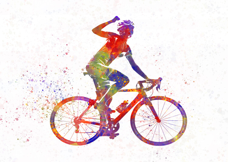 Canvas Print cyclist in watercolor