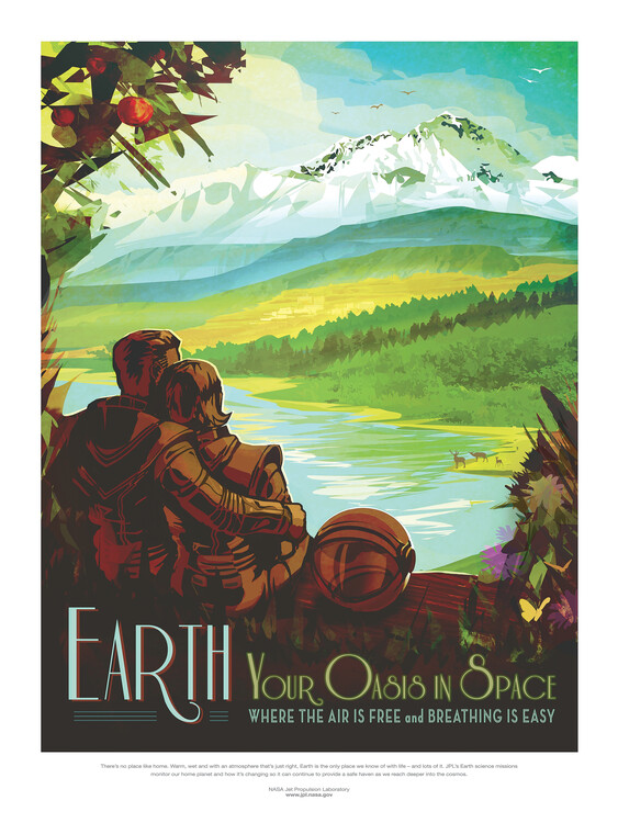 Plakát Earth - Your Oasis in Space (Retro Intergalactic Space Travel) NASA