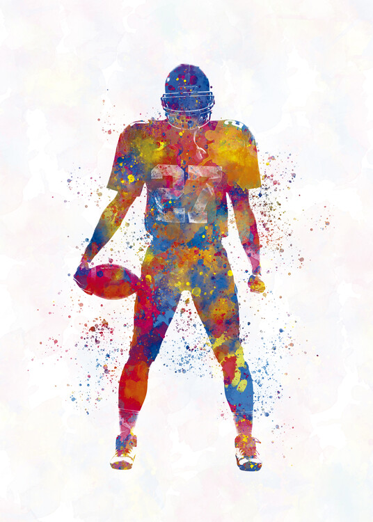 Juliste American football player in watercolor