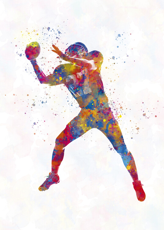 Juliste American football player in watercolor