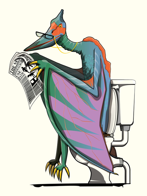 Poster Dinosaur Pterodactyl on the Toilet, Funny Bathroom Humour