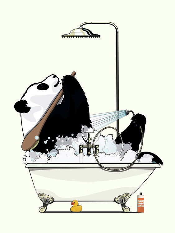 Poster Giant Panda Bear in the Bath, funny bathroom humour