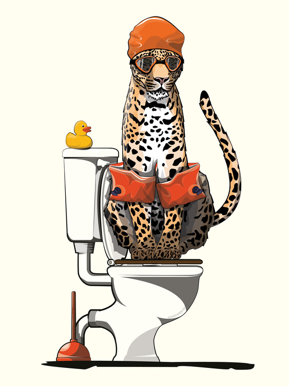 Poster Leopard on the Toilet, Funny Bathroom Humour